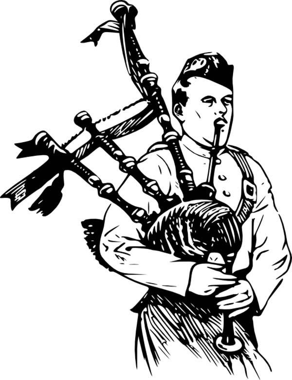 Download Man Playing Great Highland Bagpipes Coloring Page : Coloring Sky