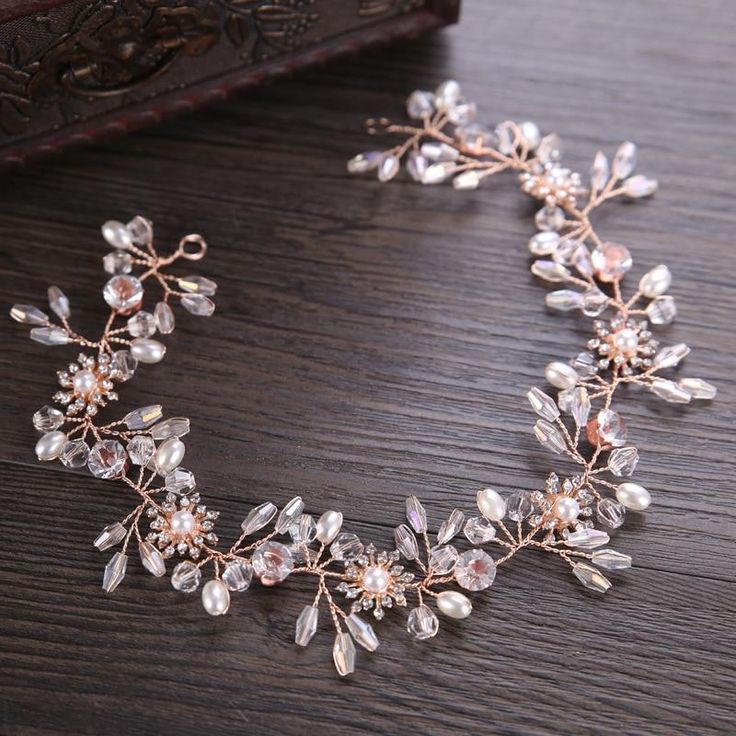 <b>KMVEXO</b> Gorgeous Rose Gold Wired Rhinestones Crystals Pearls ...