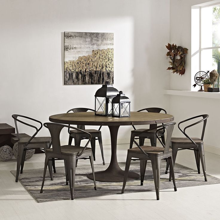 Modway Drive 60 Brown R Table Eei 2005 Brn Set Large Round Dining Wood Room Round Dining Table, Industrial Round Dining Table Set