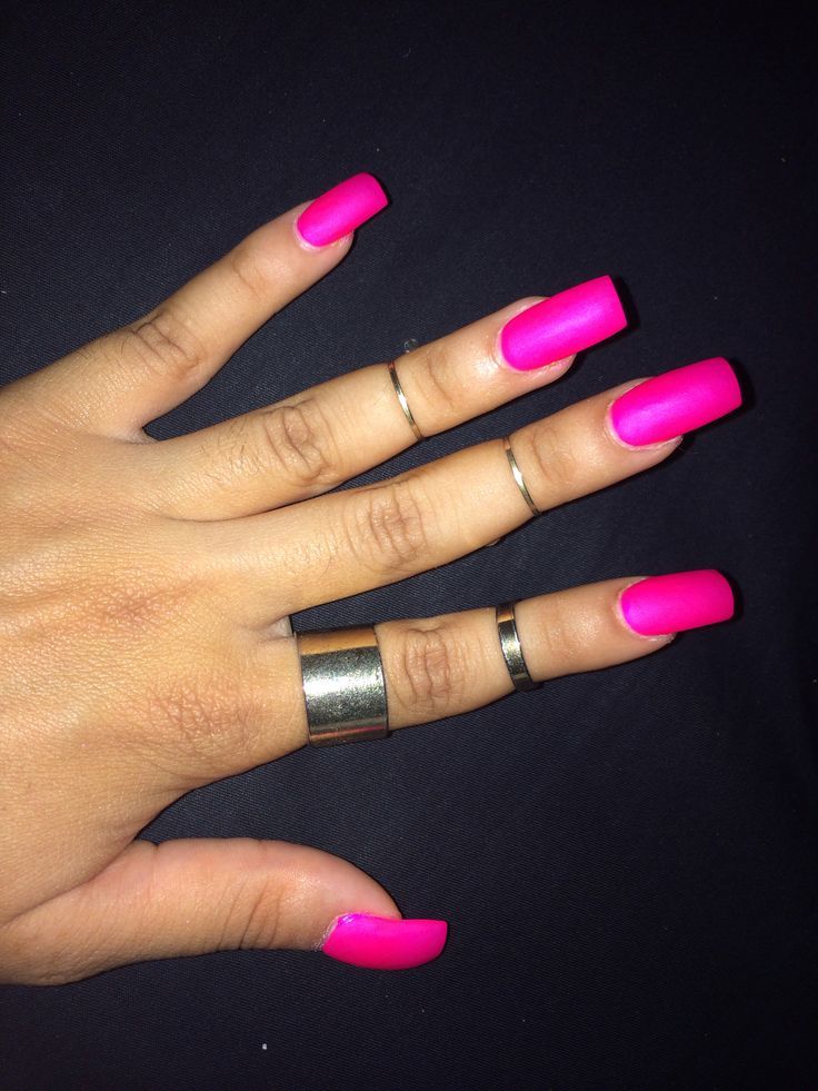 pics Bright Pink Nails Short square acrylic nails bright pink