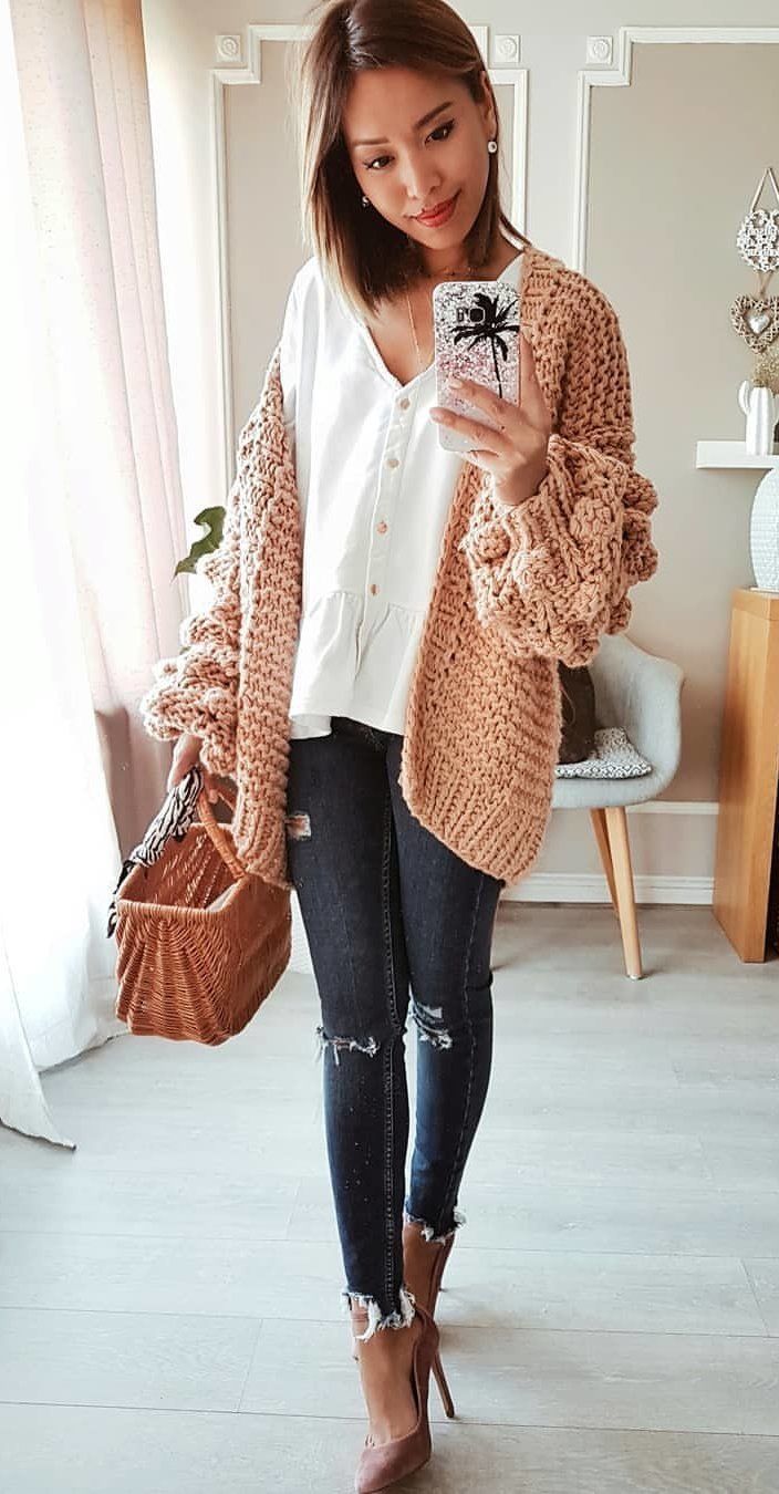 brown knit cardigan #spring #outfits brown knit cardigan #spring #outfits