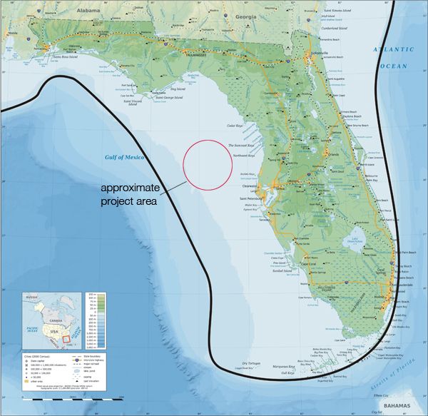 a modern map of florida shows with a dark line the approximate location of