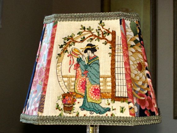 Asian Decor Fabric Lampshade Geisha Lamp Shade Vintage Hand Done Asian Decor Fabric Lampshade Geisha Lamp Shade Vintage Hand Done Crewel Work Embroidery Oriental Style Lamps Lighting Pinterest Shades