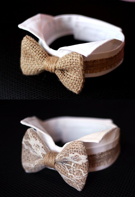 burlap dog bow tie collar burlap wedding dog by TwinkleMingle