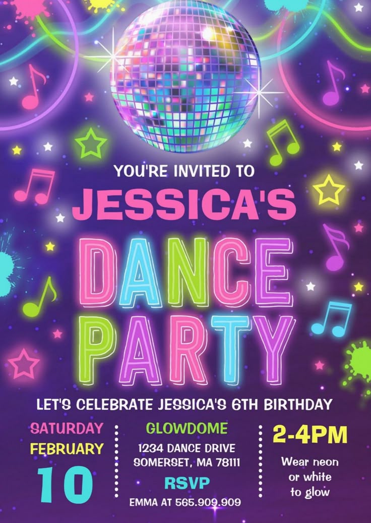 A Flyer For A Dance Party With Disco Balls And Music Notes On The Back A Flyer For A Dance Party With Disco Balls And Music Notes On The Back