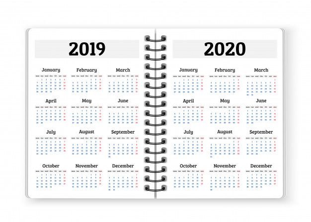 Open Notebook Paper With Calendars For 2019 2020 Years Background