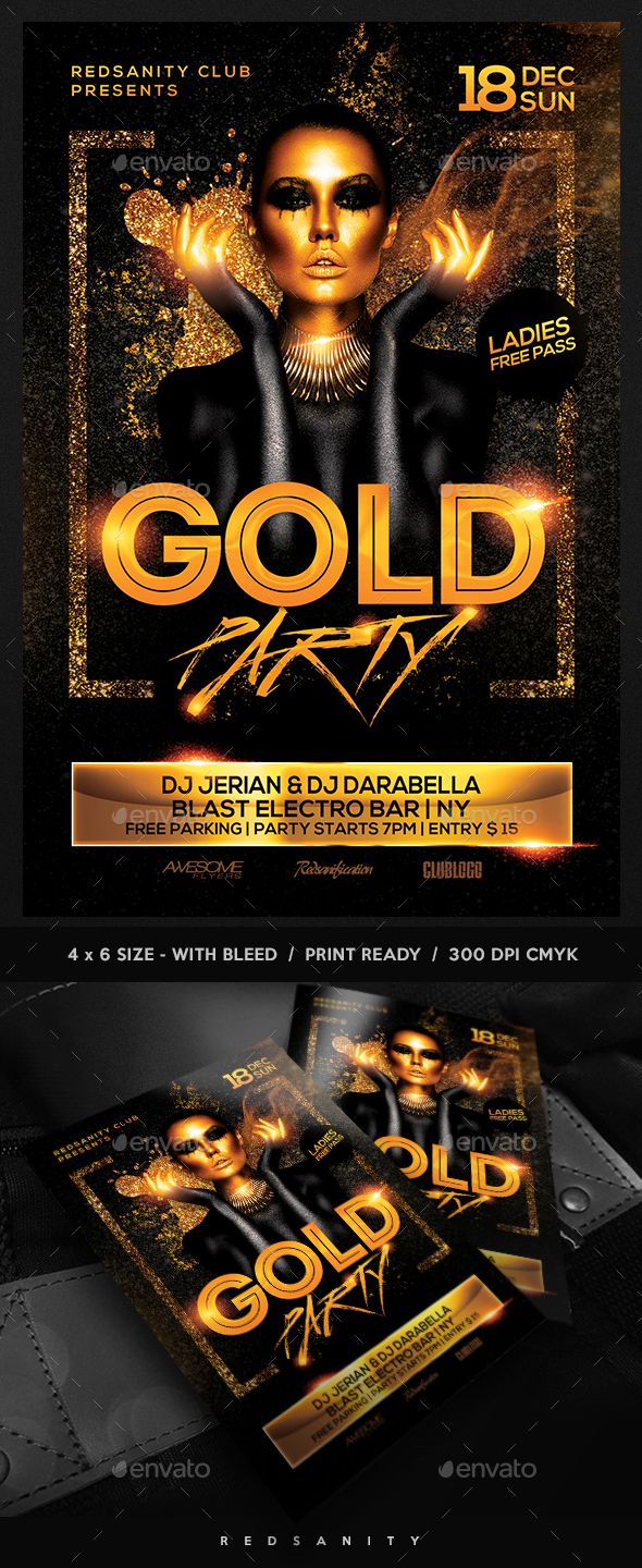 gold party flyer featuresvery easy to edit photoshop template