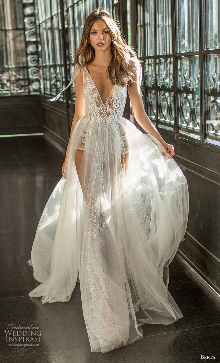 Great berta fall 2019 muse bridal sleeveless deep v neck full embellishment sexy bodys…