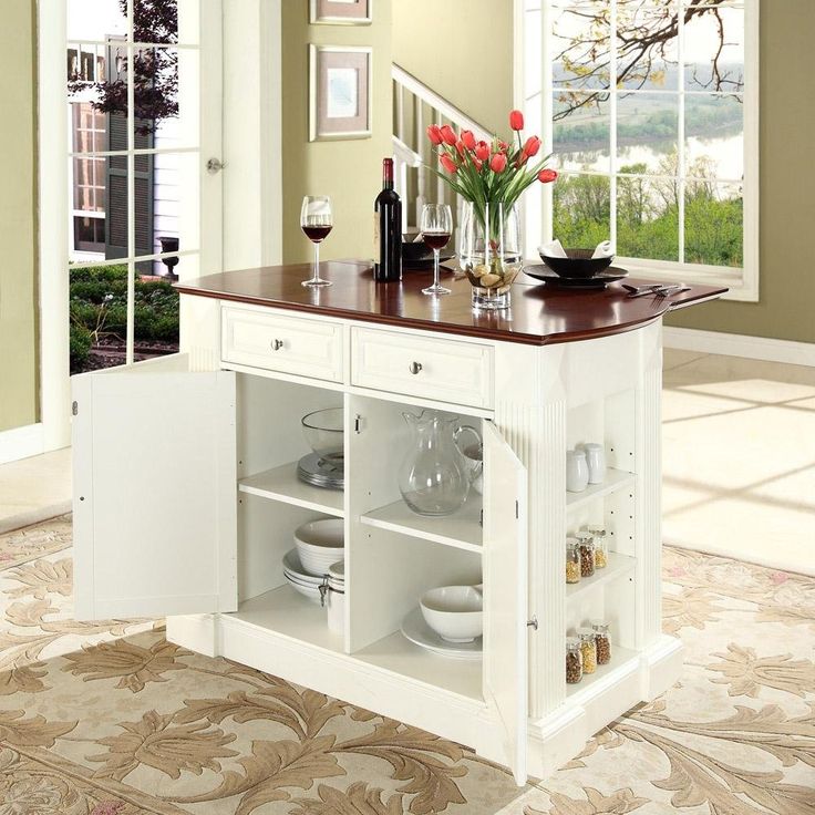 White Drop Leaf Breakfast Bar Top Kitchen Island - Coventry