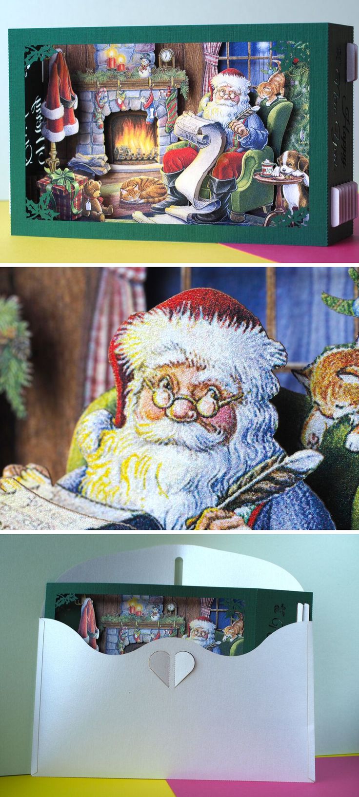 New Year pop up card Santa house home Xmas 2021