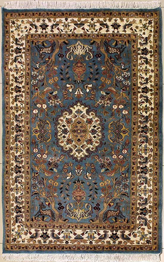 a 4x6 Rectangular Rug Floral Design 100% Original Hand-Knotted in Greenish Blue,Reddish Brown,Beige Colors RugsTC 4'1 x 6'2 Pak Persian Area Rug with Silk & Wool Pile a 4x6 Rectangular Rug Floral Design 100% Original Hand-Knotted in Greenish Blue,Reddish Brown,Beige Colors RugsTC 4'1 x 6'2 Pak Persian Area Rug with Silk & Wool Pile