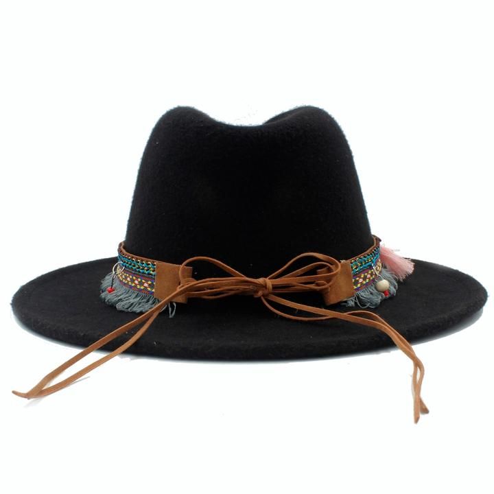 LL Womens Felt Fedora Hat with Tassel Bohemia Ribbon Elegant Lady Winter Autumn Jazz Church Godfather Sombrero Caps LL Womens Felt Fedora Hat with Tassel Bohemia Ribbon Elegant Lady Winter Autumn Jazz Church Godfather Sombrero Caps
