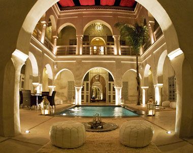 Asni, Morocco, Africa + Middle East: The central courtyard at the AnaYela riad i...