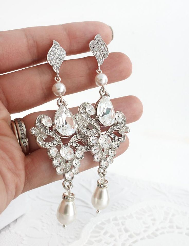Long Pearl Earrings Wedding 23 Long Pearl Bridal Chandelier Earrings, Pearl and Crystal Chandelier