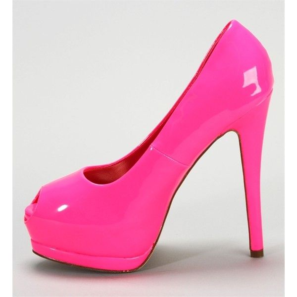 Neon Pink Peep Toe Heels liked on Polyvore | Heels, Pink peep toe heels ...