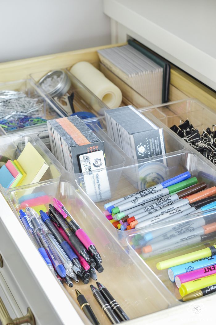 Organized And Functional Office Supply Drawers Kelley Nan Desk Organization Home Room Desk Organization Office, Desk Drawer Organisation Ideas
