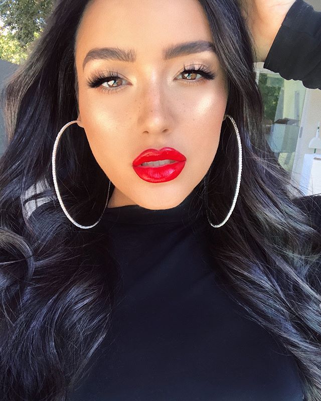 Black Hair Red Lipstick Hoops Amanda Ensing Highlight Brows