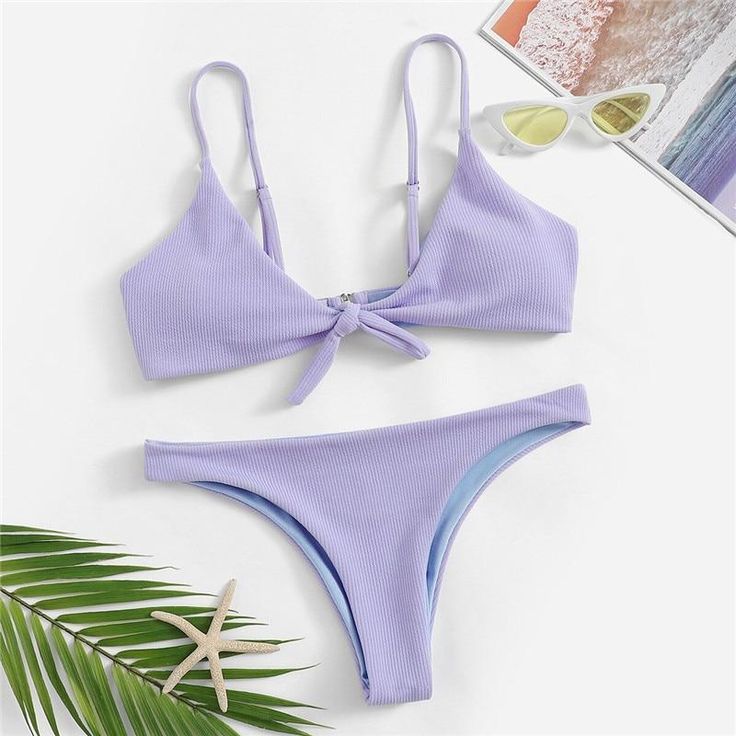 ky-Blue Adjustable Thin Straps Low Rise Ribbed Bikini Set – Benovafashion