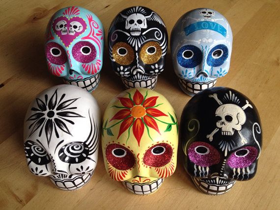 Small Ceramic Skulls Bulk Discount Painted Beautifully With Love In Mexico By Traditional Artist Dia de Muertos Sugar Skull Decor USA