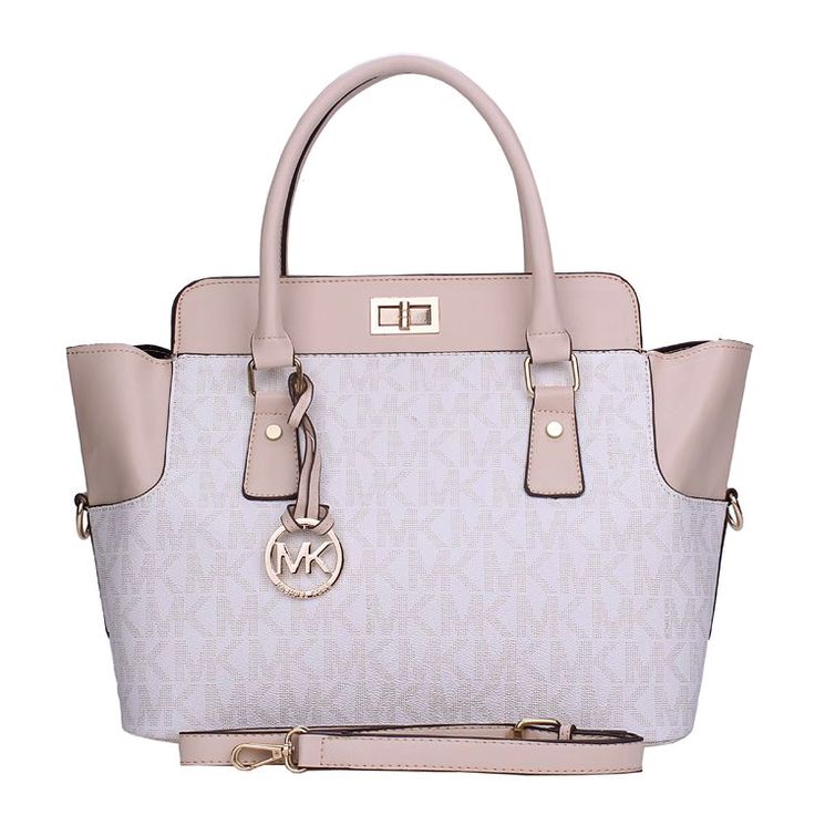 Charming Michael Kors Selma Turnlock Signature Medium White Totes Make You To BeCrazy