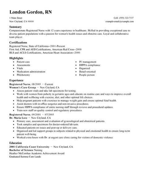 registared nurses sample resume format for nurses