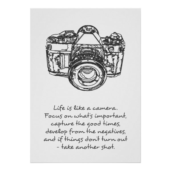 Life Is Like A Camera Inspirational Photography Quote Black /& White Poster Photo