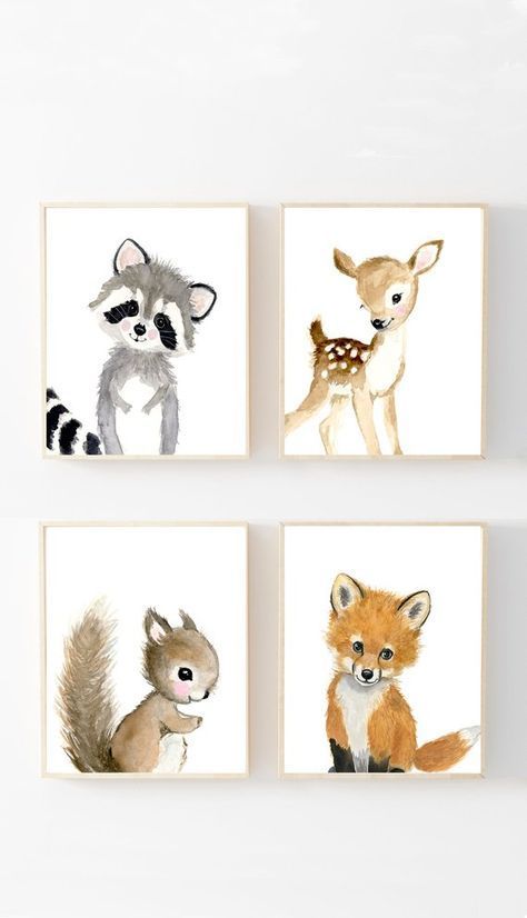 Woodland Nursery Prints Set 4, Neutral Nursery Art , Nursery Decor, Kids , nurse...