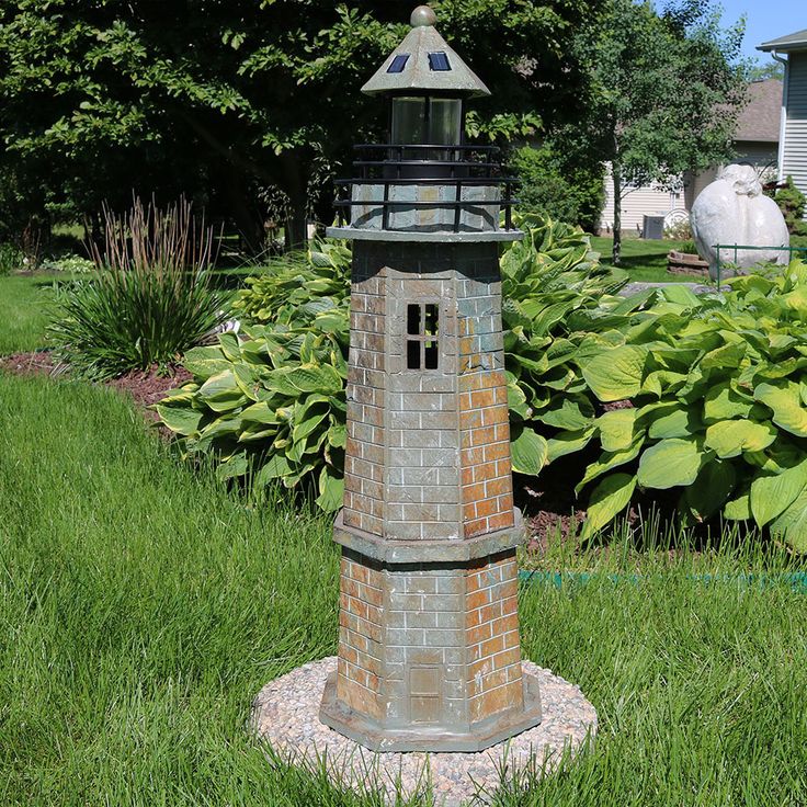 Sunnydaze Brick Solar Led Lighthouse Garden Garden Lighthouse Solar Led, Lighthouse For Front Yard