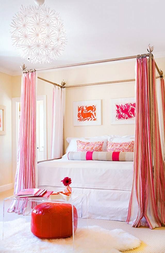 otomi print pink and orange bedroom with otomi art