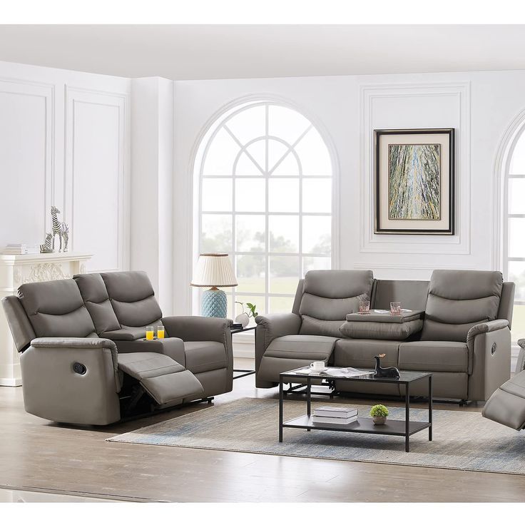 Adyd 2pcs Loveseat Recliner Set Pu Leather Reclining Sofa With Console Double Chair Living Room Cup Holder Modern Couch Furniture Flipped Middle Backrest For Ho In 2022 Adyd 2pcs Loveseat Recliner Set Pu, Sofa Loveseat Set With Cup Holders On