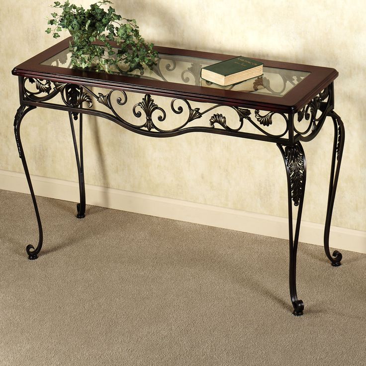 Pin By Linda Fiese On For The Home Wrought Iron Table Furniture Wrought Iron Table, Black Wrought Iron Console Table With Glass Top