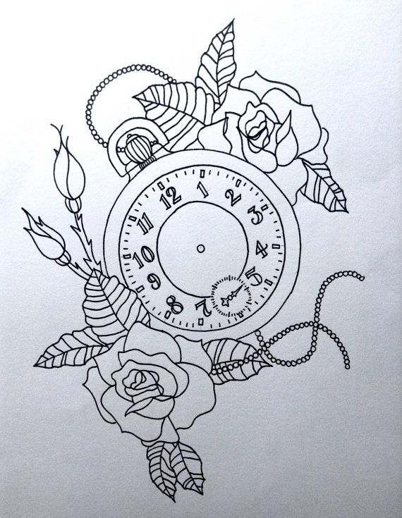 pocket watch line drawing print 17 x 13cm printed by pocket watch line drawing print 17 x 13cm printed by