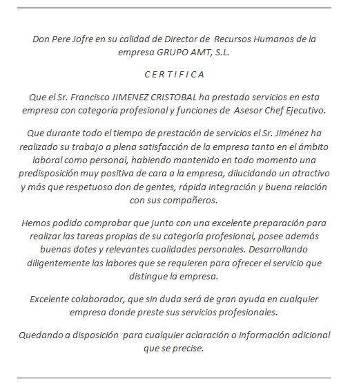 carta de recomendaciones de trabajo