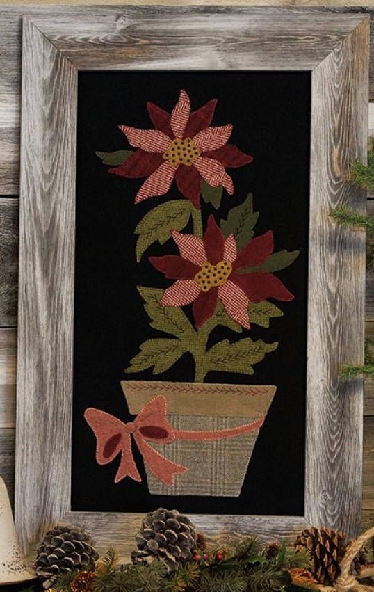 Choose Pattern Only or Pattern w/Wool Kit from the drop down box and Add to Cart. With wool kit option, you will receive both the pattern and wool fabric to complete the project. IMPORTANT NOTE FOR INTERNATIONAL ORDERS - if you purchase the Pattern with Wool Kit option and are located outside the United States, additional shipping/handling will be invoiced post purchase. Poinsettia Basket features a vintage poinsettia complete with a holiday pot and lovely bowl! It looks great insi...
