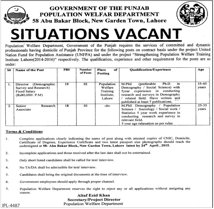 Punjab Government Population Department Lahore Jobs Director - resume incomplete degree Punjab Government Population Department Lahore Jobs Director - resume incomplete degree