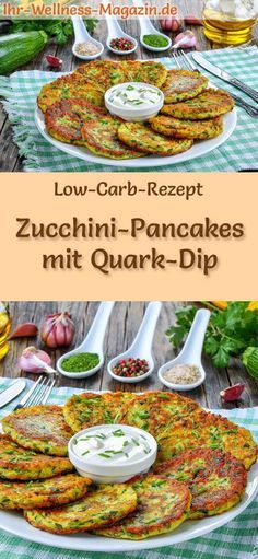 Low Carb Zucchini-Pancakes mit Quark-Dip - herzhaftes Pfannkuchen-Rezept