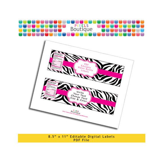 PDF Editable Pink & Black Zebra Water Bottle Labels (No. 204) 9