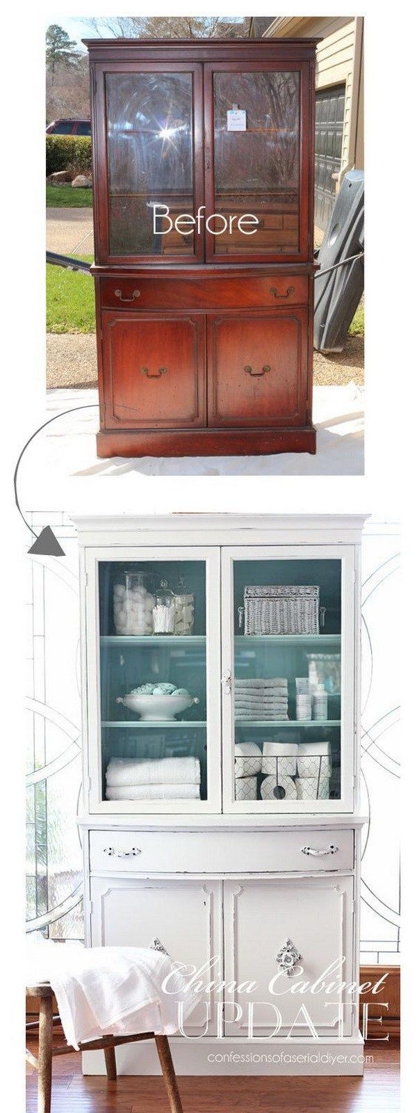 Thrift Store China Cabinet Makeover. Give your old cabinet a new shabby chic loo...