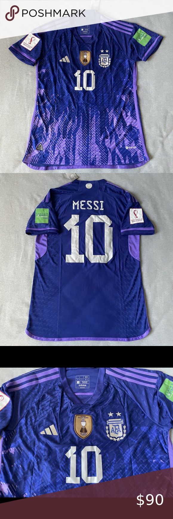 Argentina Away Soccer Jersey Player Version Messi #10 World Cup Edition