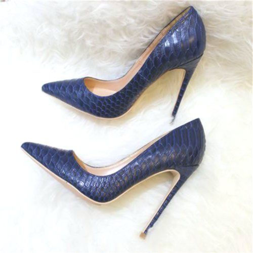 Women Snake Skin Embossed High Heel Shoes Italian Style Navy Blue, #blue #Embossed #Heel #hig...