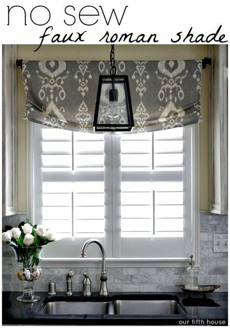 Diy No Sew Faux Roman Shade Our Fifth House Crafts Diy No Sew Faux Roman Shade Love This Backsplash And Dark Counter The Too Beautiful