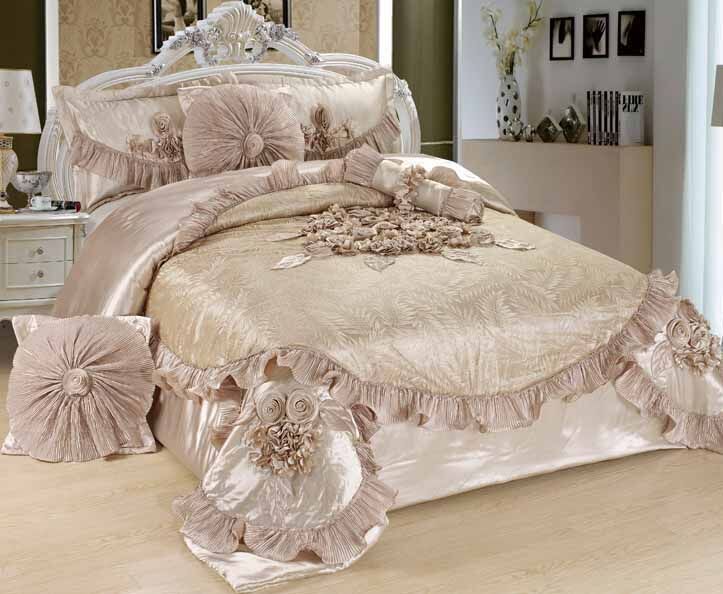 Tache 6 Pc Cream Beige Creme Sweet Victorian Ruffles Satin Quilt