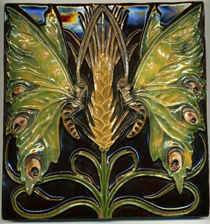 Art Nouveau Vintage Ceramic Tile Set of 2 German Trivet Majolica Reproduction Art Nouveau Vintage Ceramic Tile Set of 2 German Trivet Majolica Reproduction