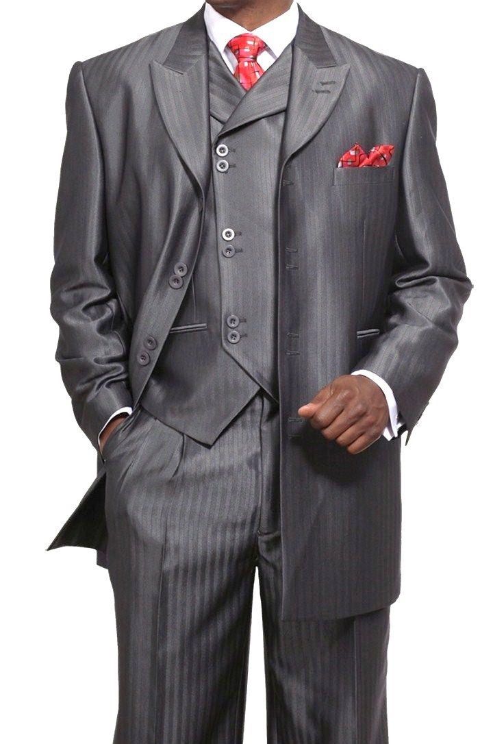Milano Moda Herring Bone Stripe High Fashion Suit with Vest /& Pants 5264