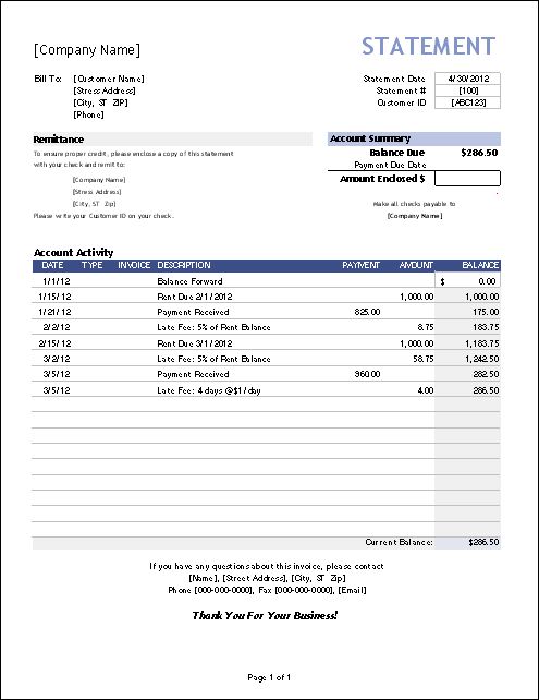 Download a Billing Statement spreadsheet for Excel and use it for invoice tracking, billing, or customer account balance statement.