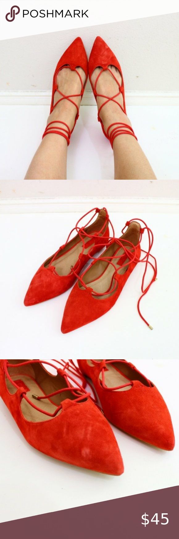 red pointy toe ballet flats