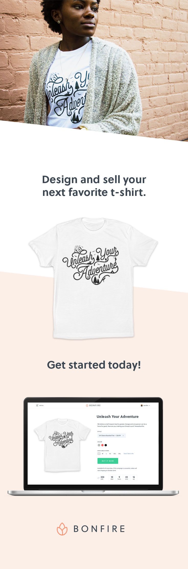 Design and sell custom t-shirts. Create your own design, share your campaign on social media, and let Bonfire print & deliver all of your orders directly to your customers. You'll get an easy payout of all your campaign profits.