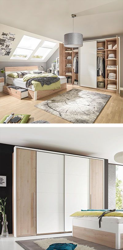 SCHWEBETÜRENSCHRANK in Buchefarben, Weiß Schlafzimmer Pinterest - schlafzimmer mit eckschrank SCHWEBETÜRENSCHRANK in Buchefarben, Weiß Schlafzimmer Pinterest - schlafzimmer mit eckschrank