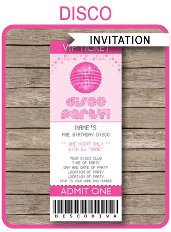 Instantly download Disco Party Ticket Invitations! Easily customize the template at home & print out as many Dance Invitations as you need. Download now!