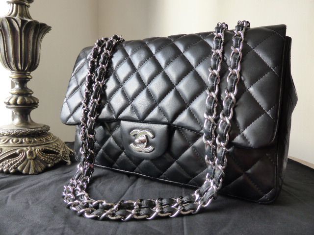 Chanel Jumbo Flap Bag In Black Lambskin With Shiny Silver Hardware Chanel Jumbo Flap Bag In Black Lambskin With Shiny Silver Hardware Sold Pinterest And